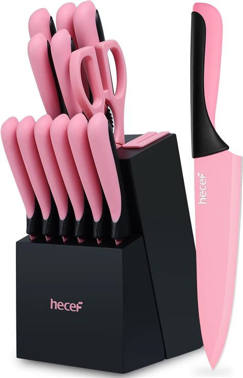 Amazon Hecef Pink Combo Pieces Kitchen Knife Block Set With