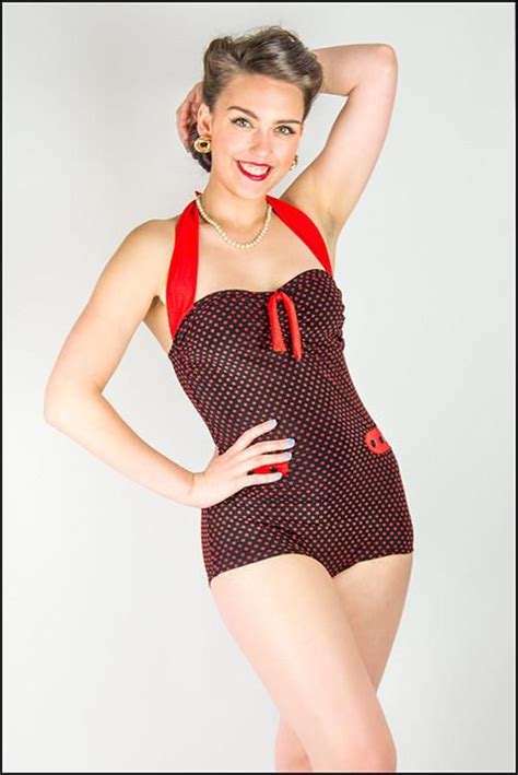 Maillot De Bain 1 Pièce Rockabilly Pin Up 50s Luna Noir Rouge Vêtementsmaillot De Bain