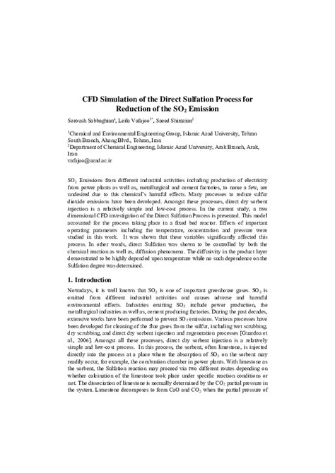 (PDF) CFD Simulation of the Direct Sulfation Process for Reduction of the SO 2 Emission | Leila ...