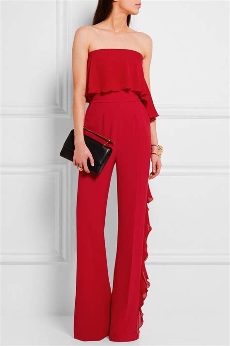 Elie Saab Strapless Ruffled Silk Blend Crepe Jumpsuit High