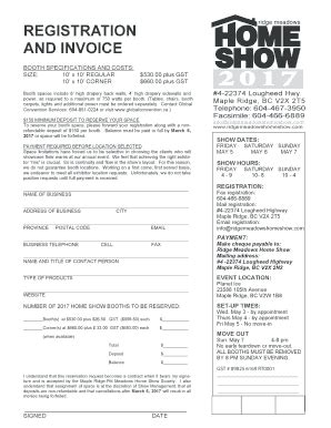 Fillable Online REGISTRATION AND INVOICE Ridgemeadowshomeshow Fax