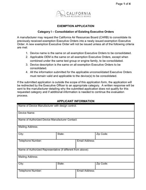 California Exemption Application Category I Consolidation Of