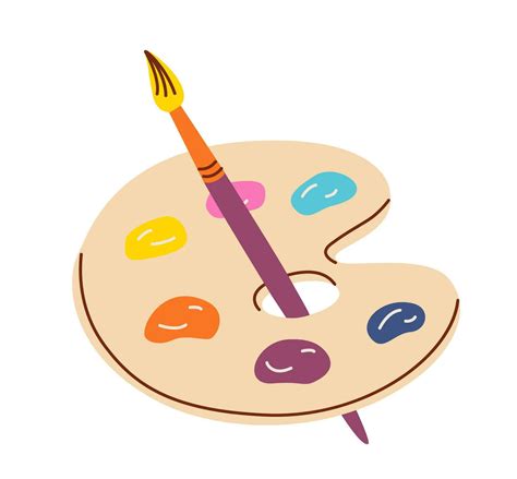 Painting symbol palette and brush in cartoon style. Art supplies brush