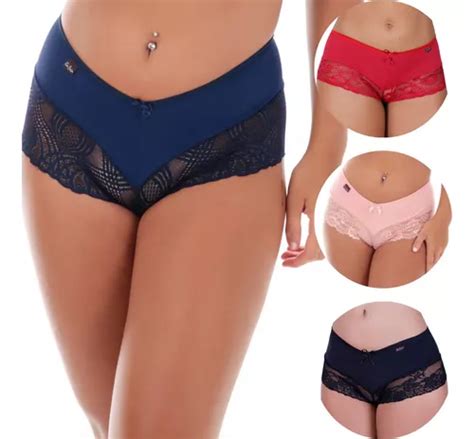 Kit 3 Calcinha Caleçon Renda Shortinho Box Feminino Lingerie