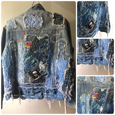 Upcycled Jean Jacket Hand Stitched With Unique One Of The Kind Etsy