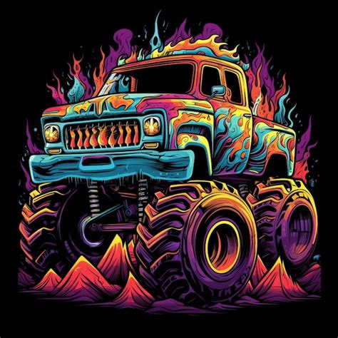 Premium Ai Image A Brightly Colored Monster Truck With Flames And