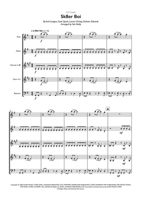 Sk8er Boi Arr Seb Skelly By Avril Lavigne Sheet Music For Woodwind