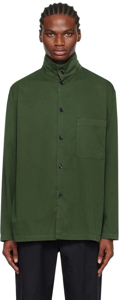 Lemaire Green Stand Collar Shirt Lemaire