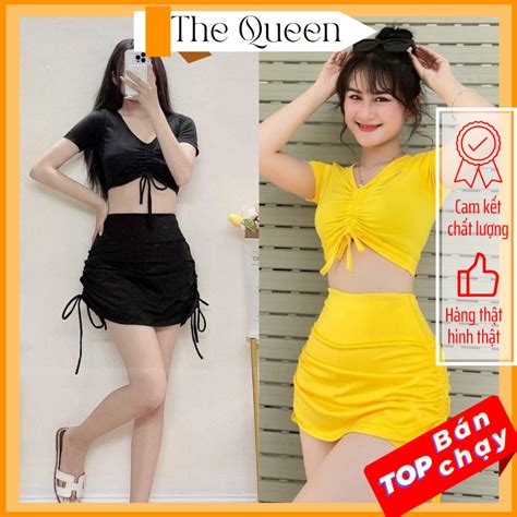 Size S M L XL Đồ bơi nữ Bikini đi biển áo tắm dây rút Ngực Váy Rút Lưng Cao The Queen Bikini