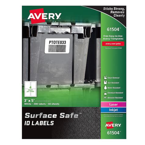 Avery Surface Safe Id Labels 3 X 5 Water Resistant Matte White Removable Adhesive 200