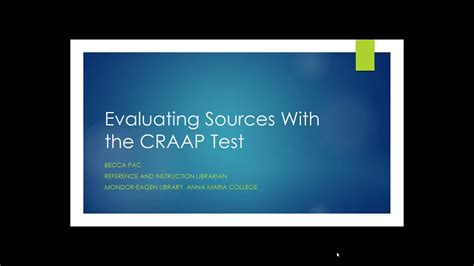 Evaluating Sources With The Craap Test Youtube