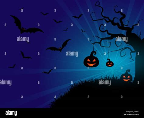 Halloween background with pumpkins and bats Stock Photo - Alamy