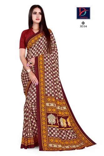 Printed Daily Wear Female Staff Uniform Saree 6m With Blouse Piece