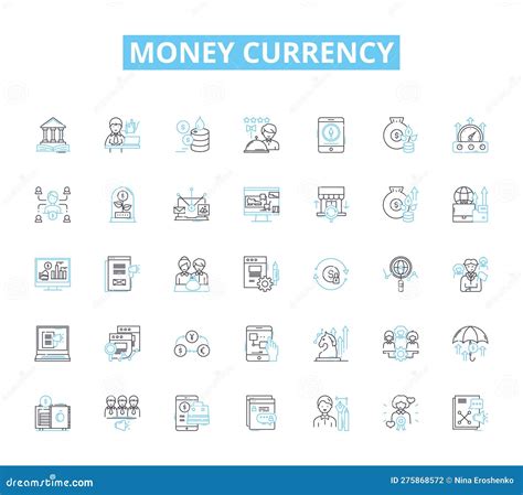 Money Currency Linear Icons Set Dollar Euro Yen Pound Franc Rupee