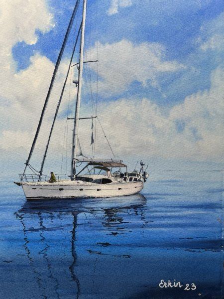 Ocean Serenity: Sailboat Scene Painting by Erkin Yılmaz