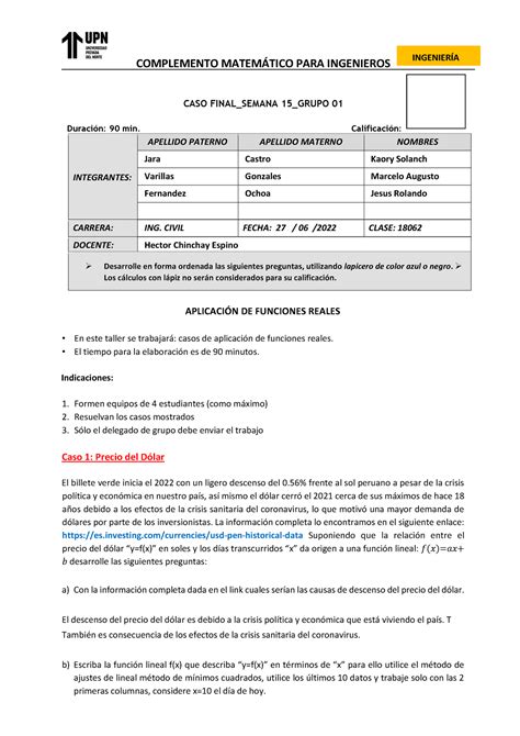 Caso Final Semana 15 Grupo 1 Integrantes Apellido Paterno Apellido