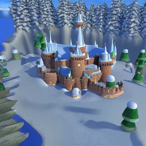 3d Mario 64 Castle Aerial View In The Winter 4k Stable Diffusion