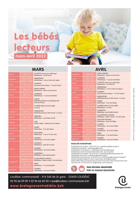 Bébés lecteurs agenda de Mars et Avril 2022 Laurenan