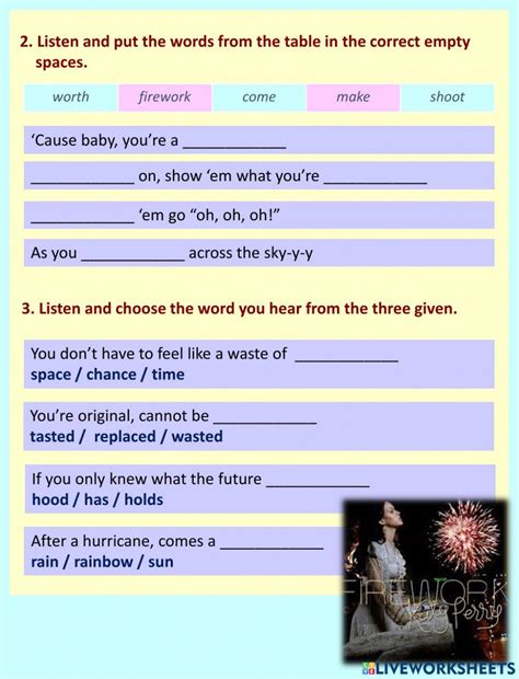 Katy Perry Firework Online Exercise For Live Worksheets