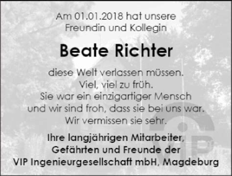 Traueranzeigen Von Beate Richter Abschied Nehmen De