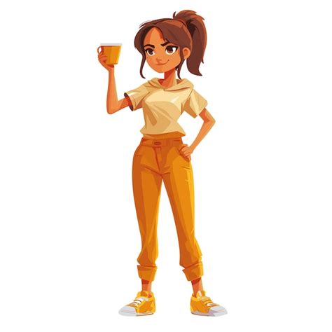 Premium Vector A Cartoon Character Of A Girl Holding A Cup Of Coffee