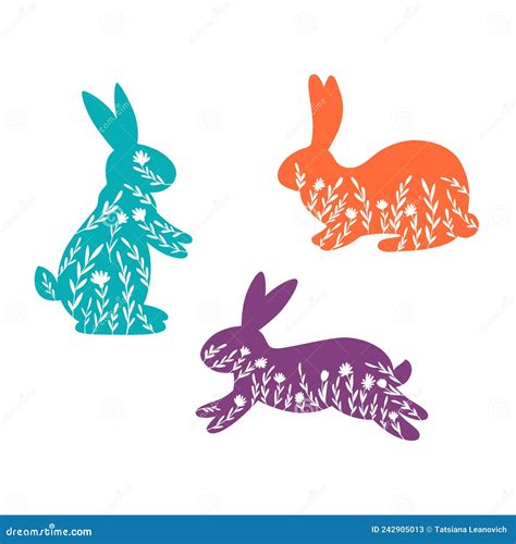 Happy Easter Vector Illustrations Of Bunnies Rabbits Icons Decorated