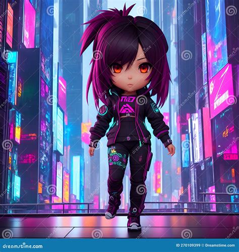 Girl Cartoon Anime 3d Style Cyberpunk Style Ai Generated Stock