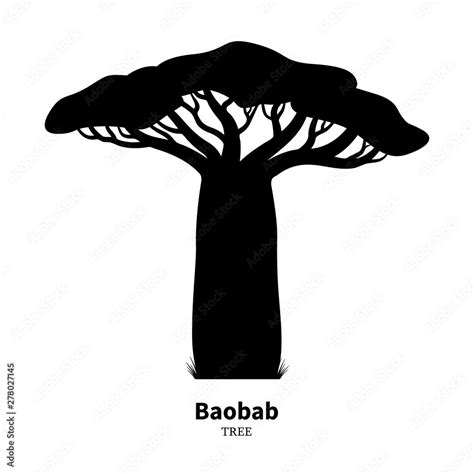 Black baobab tree silhouette Stock Vector | Adobe Stock