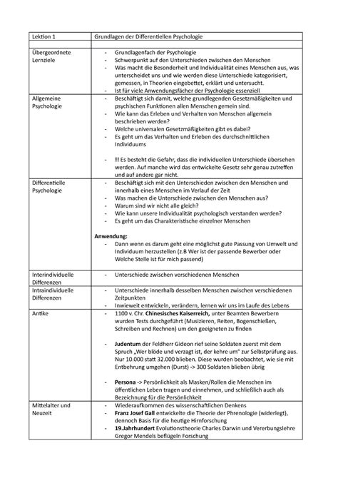 Lektion Lektion Grundlagen Der Differentiellen Psychologie