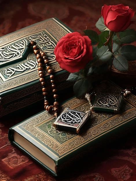 Premium Photo A Quran Sharif Beside A Flower And Tasbeeh