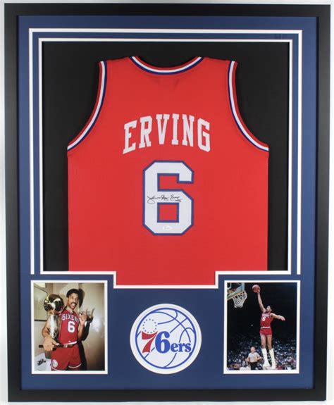 Julius Erving Signed X Custom Framed Jersey Jsa Coa Pristine