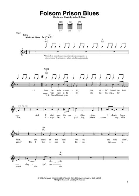 Folsom Prison Blues Sheet Music By Johnny Cash For Lead Sheet With Guitar Grids Sheet Music Now