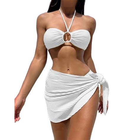 Skfvkab Women S Three Piece High Waisted Bikini Sets Sporty Solid Skirt