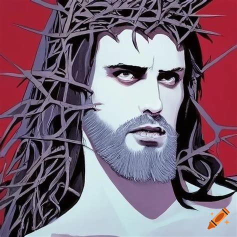 Close Up Portrait Of Jesus Christ With A Crown Of Thorns By Patrick Nagel 1985 On Craiyon