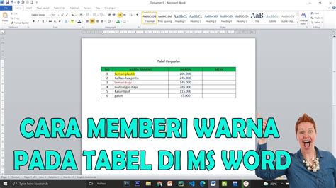 Cara Memberi Warna Pada Tabel Di Microsoft Word Youtube