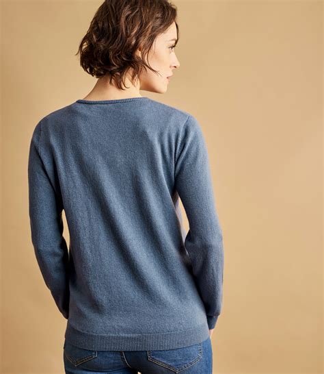 Storm Blue Cashmere Merino V Neck Knitted Sweater Woolovers Uk