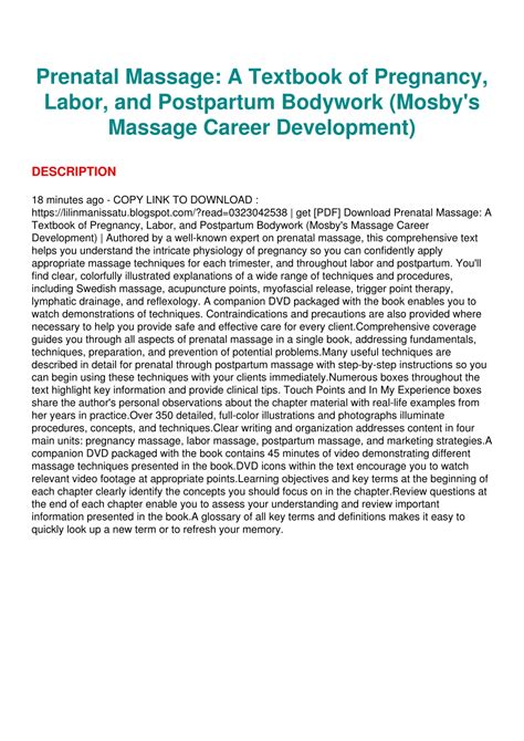 Ppt Pdf Prenatal Massage A Textbook Of Pregnancy Labor And Postpartum Bodywo Powerpoint