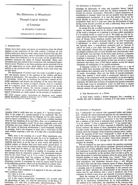 Rudolf Carnap - The Elimination of Metaphysics Through Logical Analysis ...