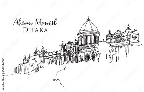 Drawing Sketch Illustration Of Ahsan Manzil In Dhaka Stock Vector