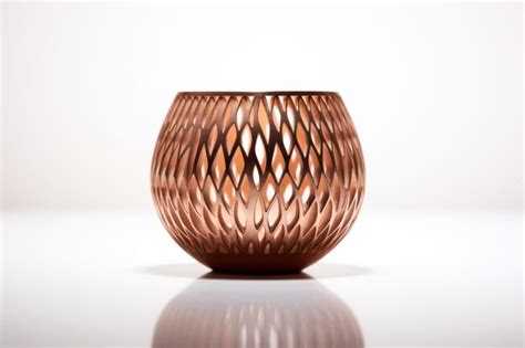 Swirling Dreams A Copper Vase With Wavy Lines On A White Or Clear