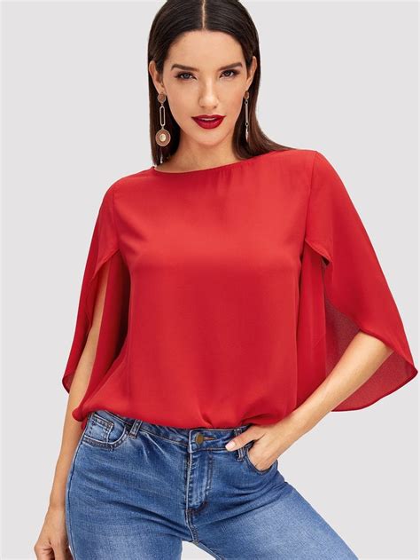 Butterfly Sleeve Plain Top Clothes For Women Plain Tops Butterfly