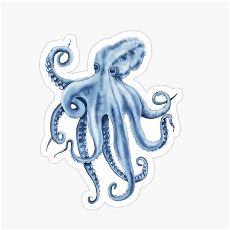 An Octopus Sticker Is Shown On A White Background With Blue Watercolors