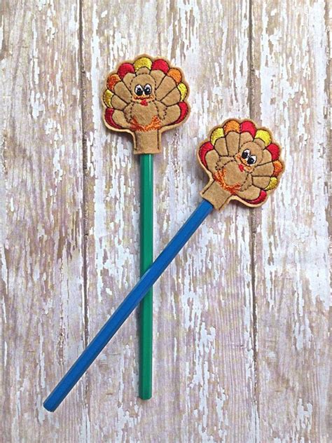 Turkey Thanksgiving Pencil Toppers In The Hoop Digital Etsy