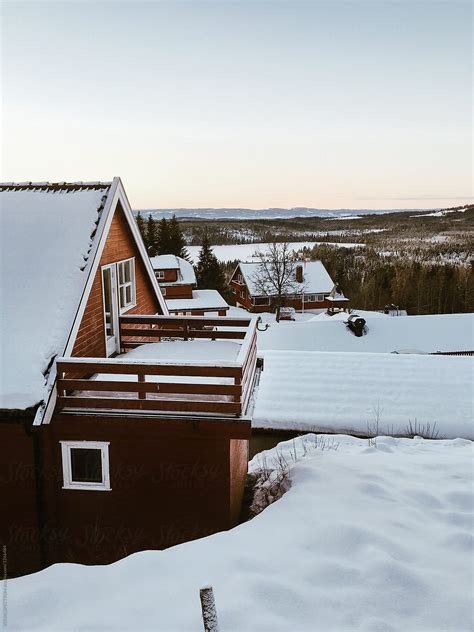 «Traditional Norwegian Houses In Snow-Covered Winter Forest Landscape ...