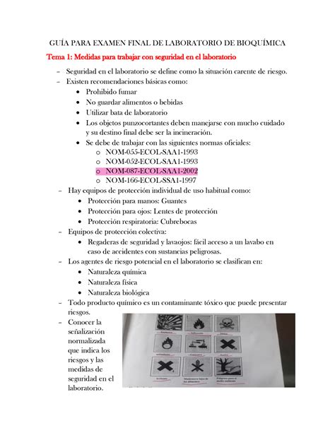 GUÍA PARA Examen Final DE Laboratorio DE Bioquímica GUÍA PARA EXAMEN