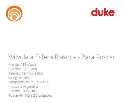 Valvula Llave Paso Agua Rosca Esferica Pvc Pulgada Duke En Venta En