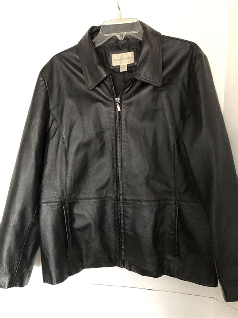 Womens Worthington Genuine Leather Jacket Xl Black Zip Gem