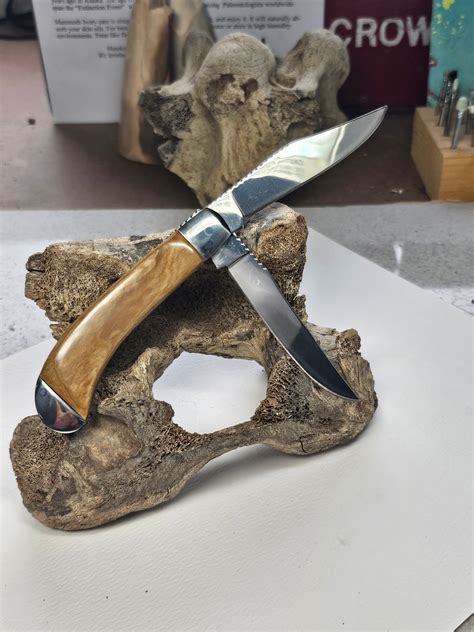 Woolly Mammoth Ivory Grip Trapper Pocket Knife Dual Blade Iceage