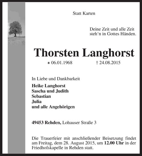 Traueranzeigen Von Thorsten Langhorst Trauer Kreiszeitung De