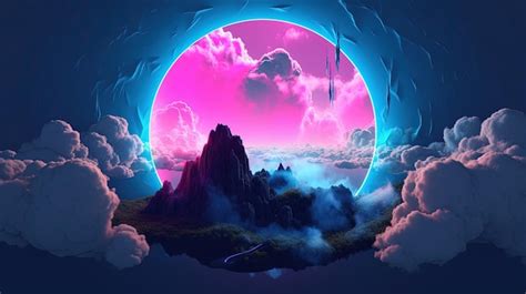 Premium Ai Image A Pink And Blue Landscape With Mountains And A Planet